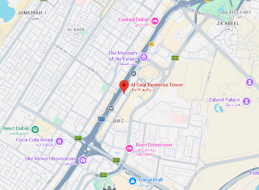 Location map supplied by Al Mehana showing the Dubai office area